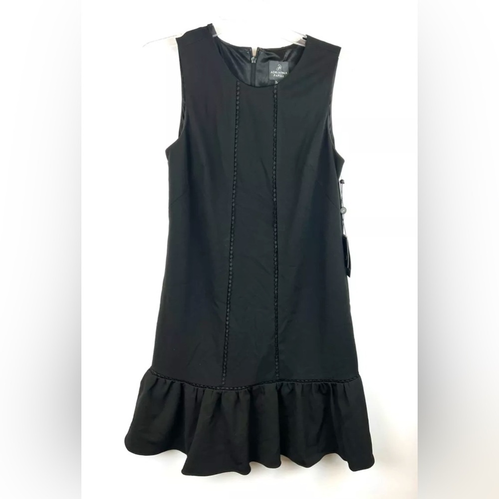 Adrianna Papell Women’s Knit Crepe Dropped Waist Black Shift Dress Size 8